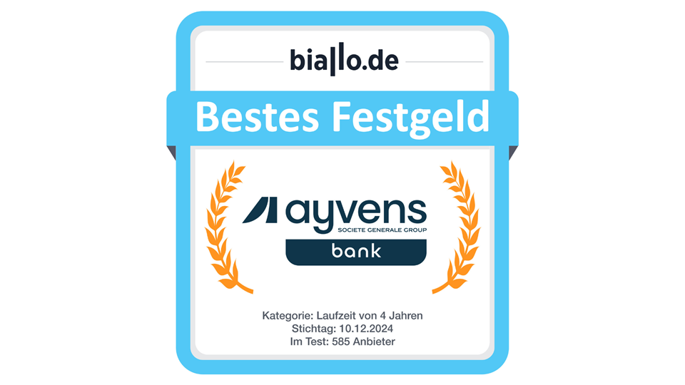 Ayvens Bank im Test: 5 Sterne von Biallo für unser Festgeld